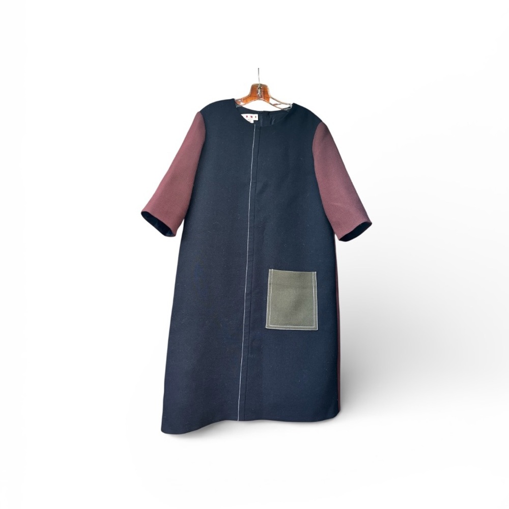 Marni Black and Burgundy Dress with Olive Pocket